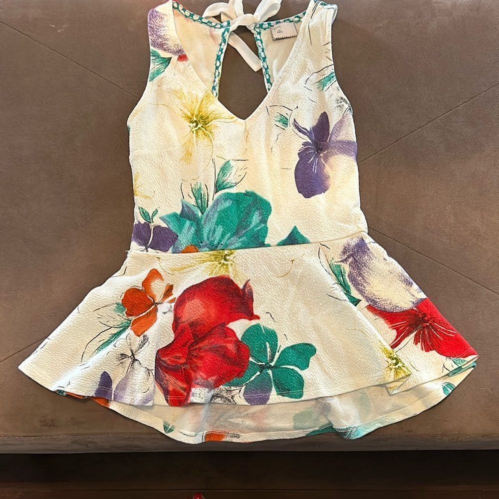 Anthropology, peplum, Floral Sleeveless Blouse
